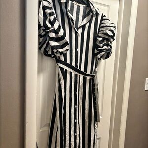 Black and White Striped Midi Dress